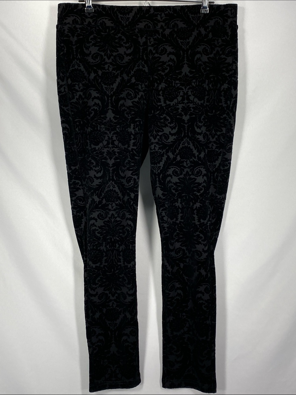 Roz & Ali Black Flocked Velvet Damask Leggings Large Petite Whimsigoth Holiday
